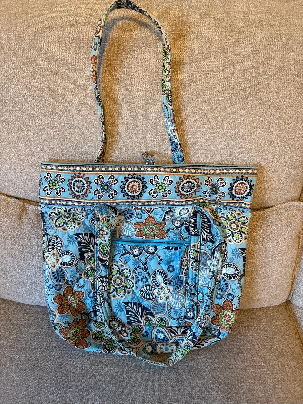 Vera Bradley Light Blue Floral Quilted Tote with Multi-Color Accents